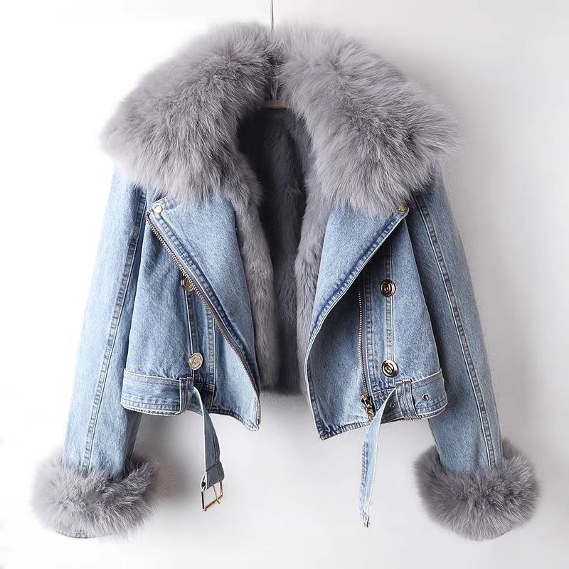 Veronica | Denim Moto Jacket with Faux Fur
