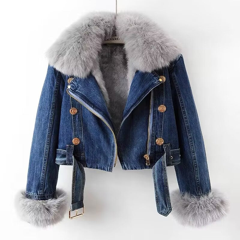 Veronica | Denim Moto Jacket with Faux Fur
