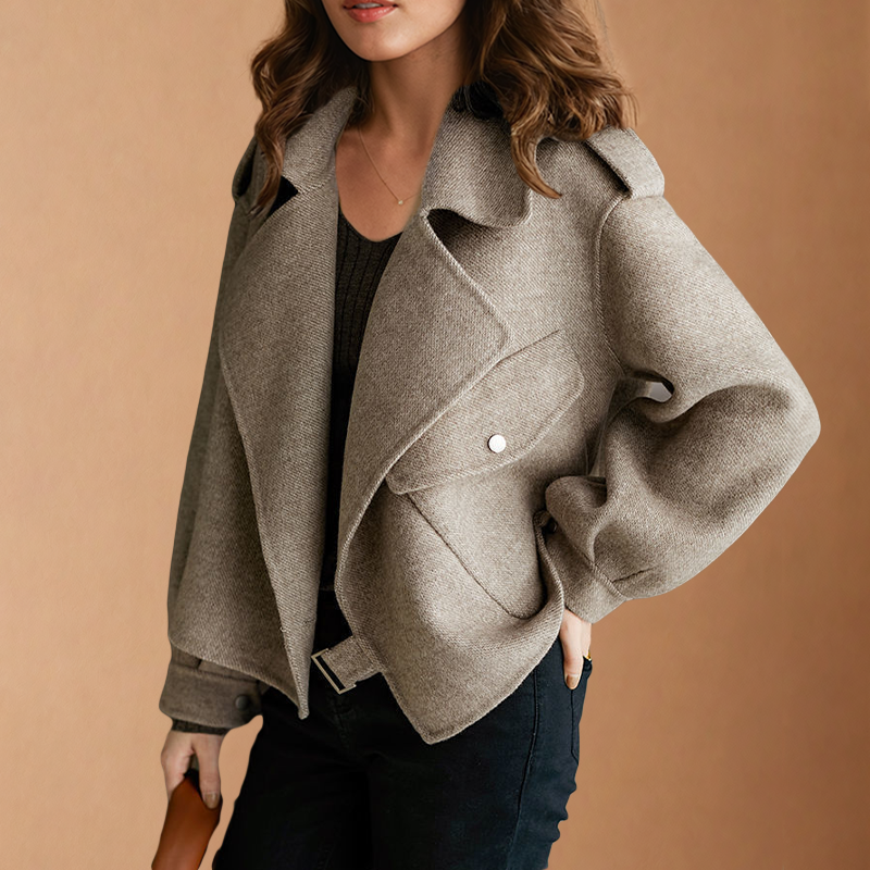 Women's Cropped Biker Jacket with Wide Collar