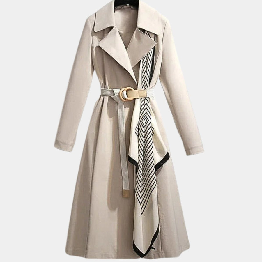 Women's Belted Trench Coat Midi Length Turndown Collar