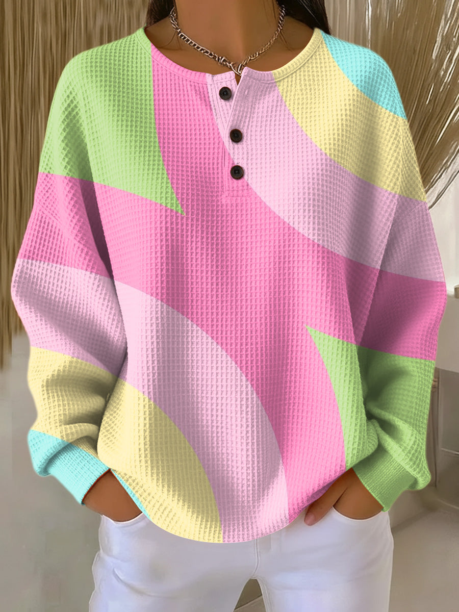 Pamela | Color-Block Waffle Henley Top