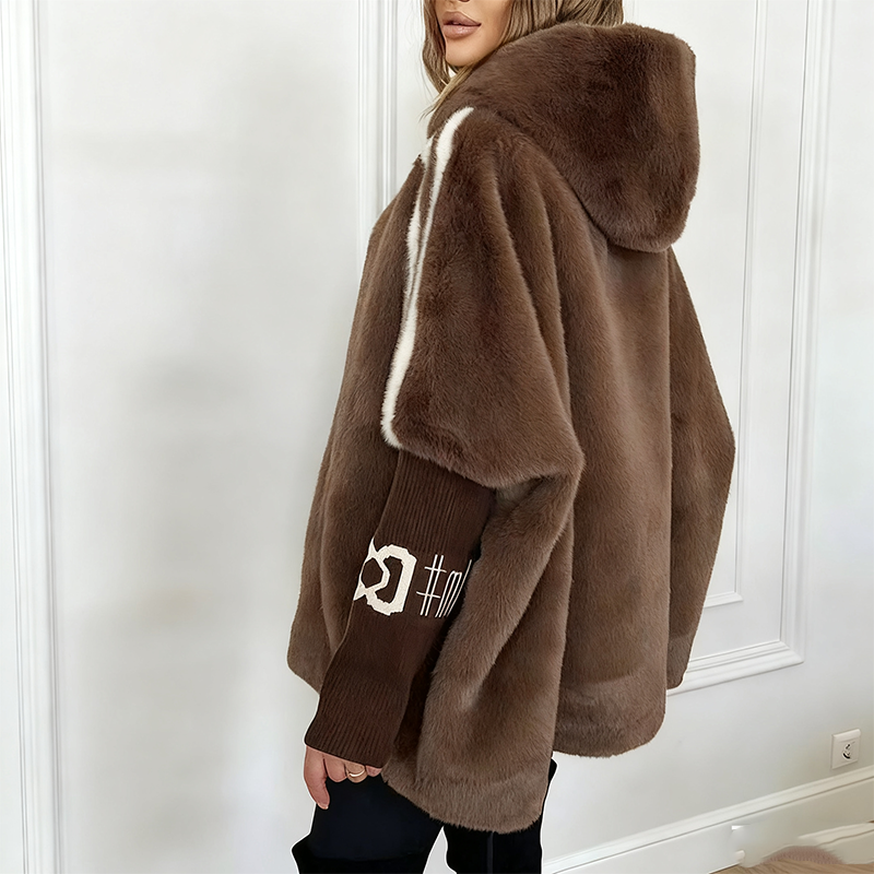 Marbeth | Elegant Hooded Faux Fur Jacket with Zipper