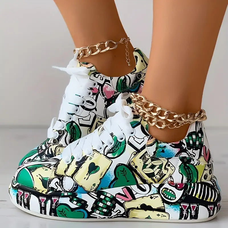 Mia - Women's Graffiti Print Low-Cut Sneakers
