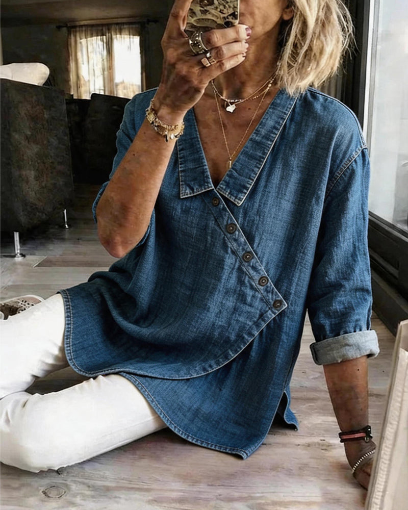 Women's Button-Front Denim Blouse