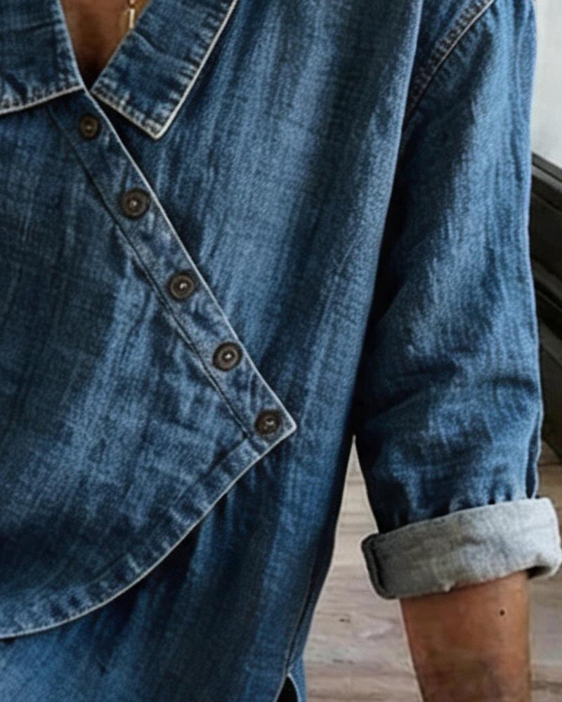 Women's Button-Front Denim Blouse