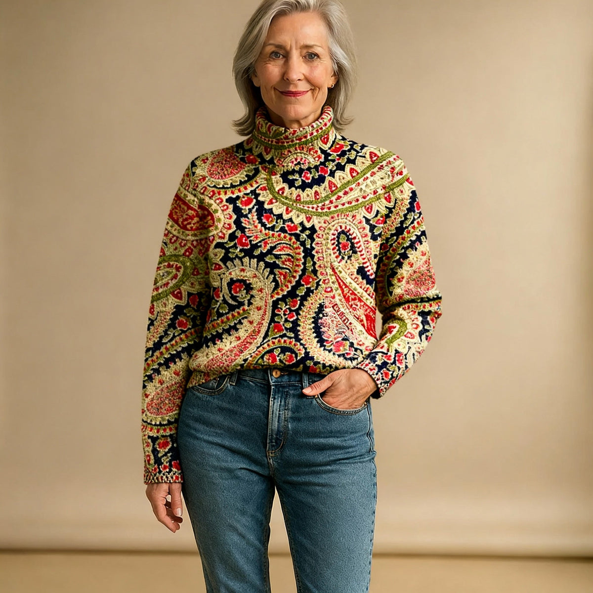 POPPY | VINTAGE FLORAL KNIT TURTLENECK JUMPER