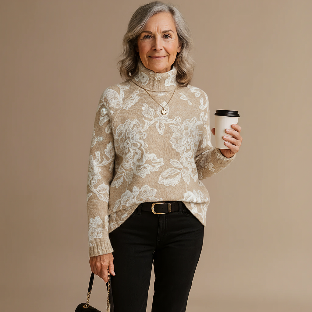 BELLA | TIMELESS VINTAGE FLORAL KNIT TURTLENECK JUMPER