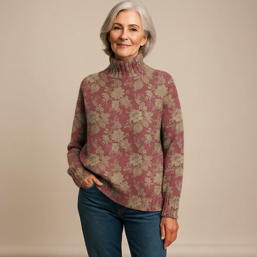 HARRIET | RETRO ROSE PRINT KNIT TURTLENECK JUMPER