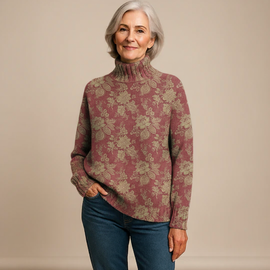 HARRIET | RETRO ROSE PRINT KNIT TURTLENECK JUMPER