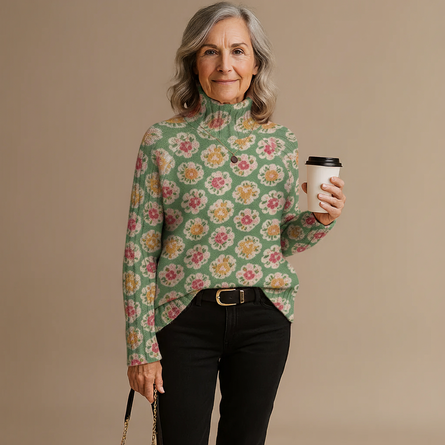 BEATRICE | LOVELY FLORAL ART PRINT KNIT TURTLENECK JUMPER