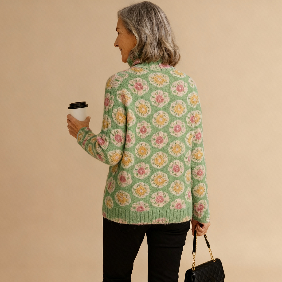BEATRICE | LOVELY FLORAL ART PRINT KNIT TURTLENECK JUMPER