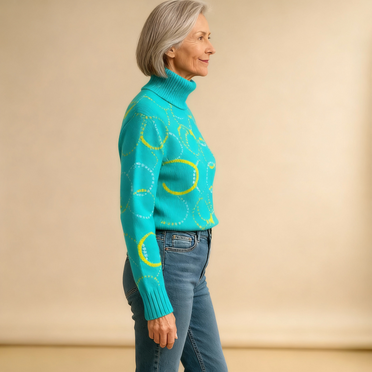 MATILDA | BRIGHT CIRCLE ART PRINT KNIT TURTLENECK PULLOVER JUMPER