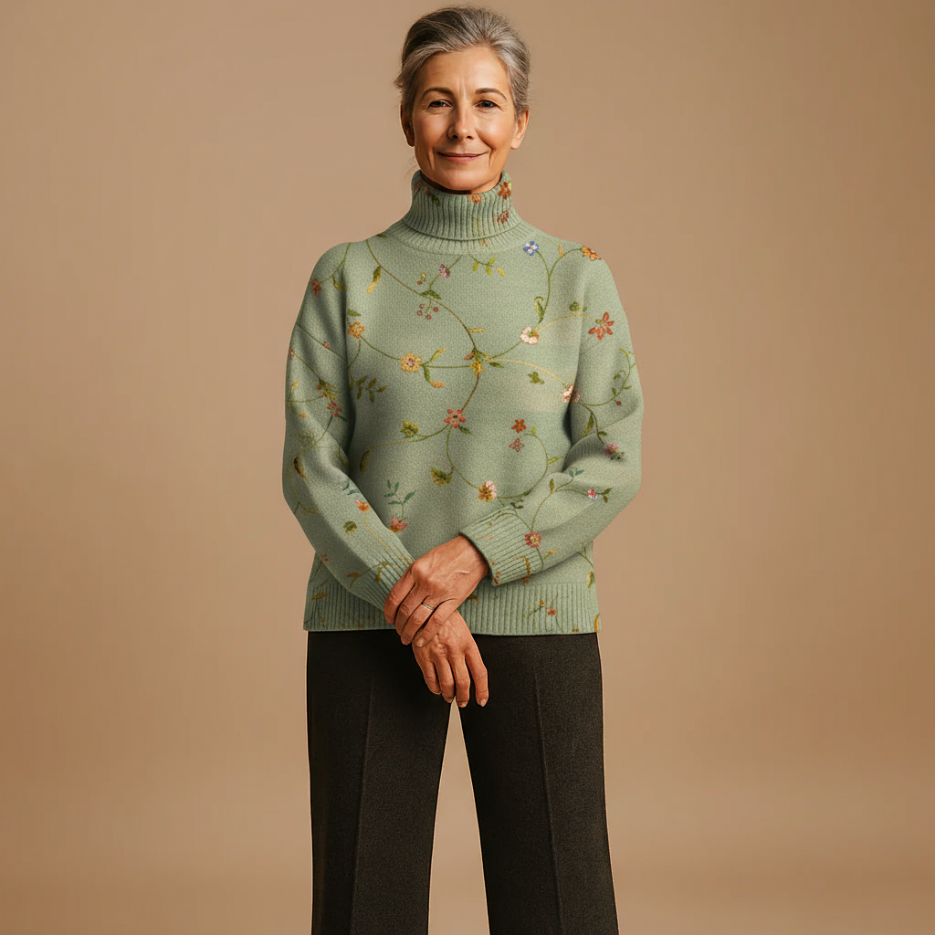 FLORENCE | VINTAGE LOVELY FLORAL ART PRINT KNIT TURTLENECK PULLOVER JUMPER
