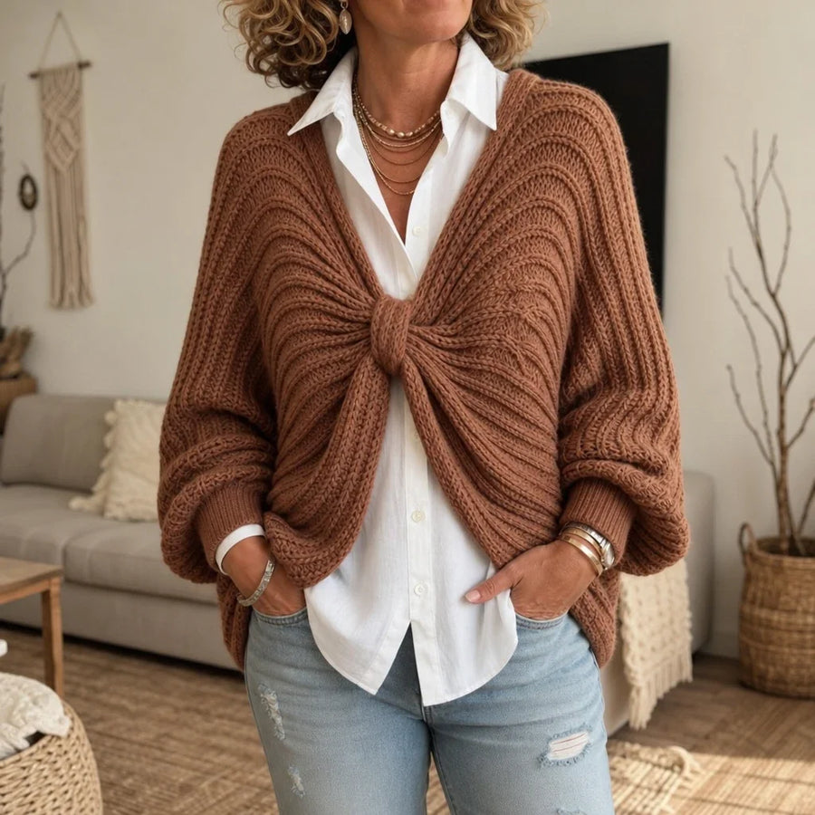 Twistly – Twist-Front Batwing Sleeve Cardigan