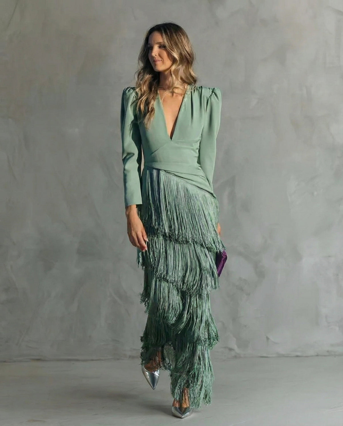 Chiara | Abito Midi Donna con Maniche a Frange