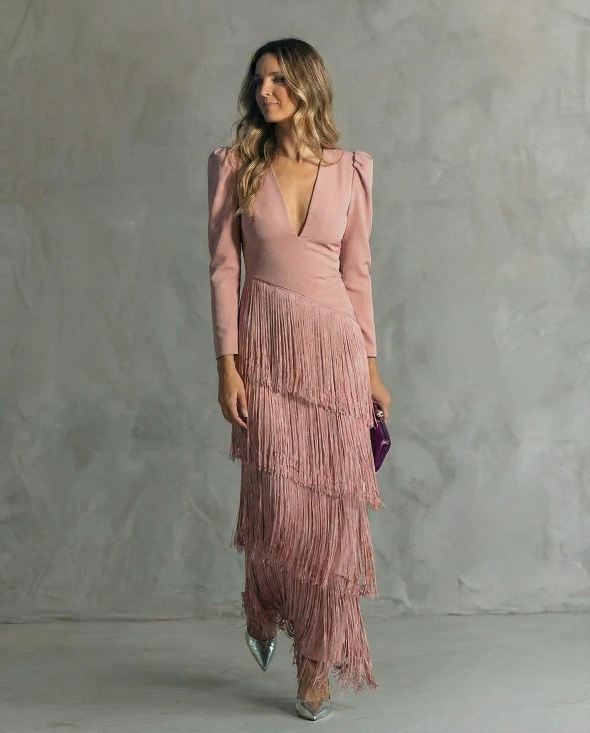 Chiara | Abito Midi Donna con Maniche a Frange