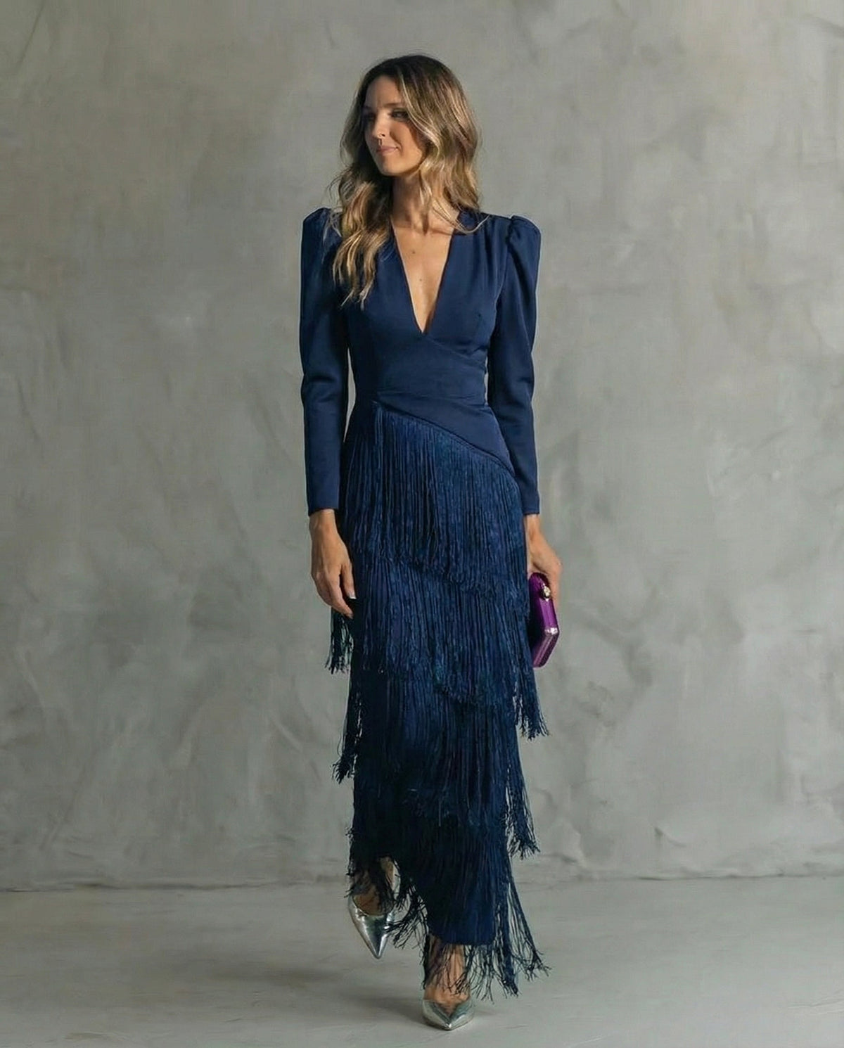 Chiara | Abito Midi Donna con Maniche a Frange
