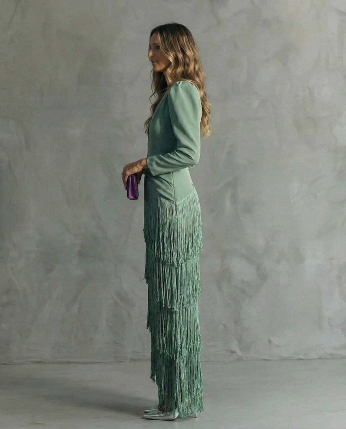 Chiara | Abito Midi Donna con Maniche a Frange