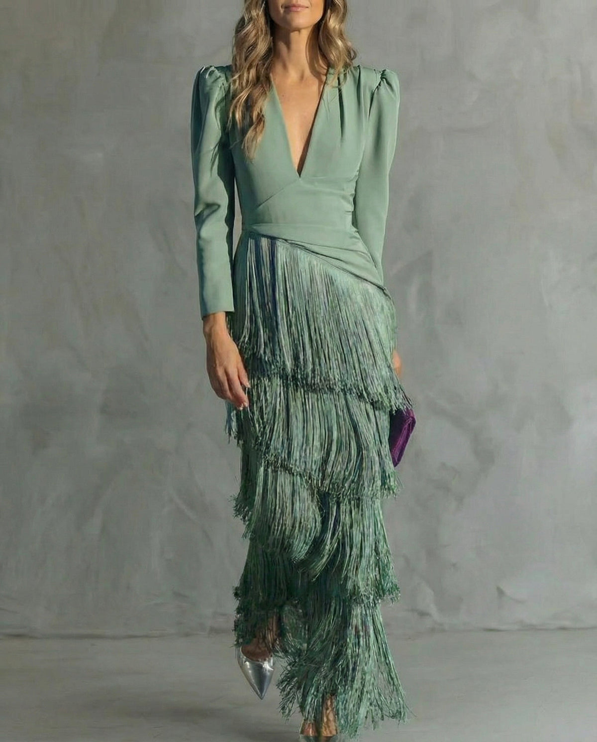 Chiara | Abito Midi Donna con Maniche a Frange