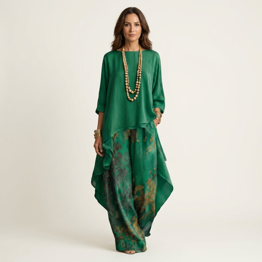 Cariola | Completo Donna Asimmetrico in Cotone e Seta