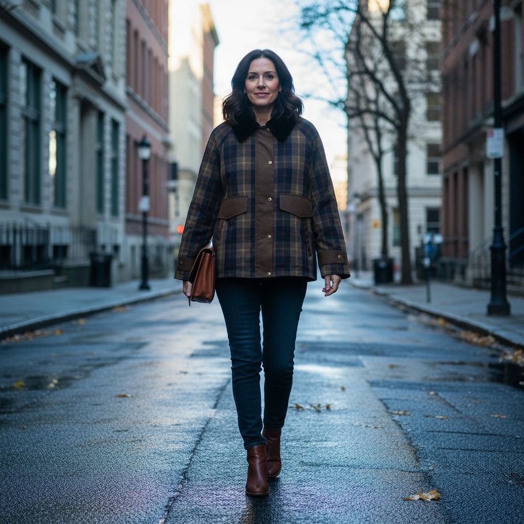 Leighton | Plaid Button-Down Jacket With Faux Fur Collar For Women