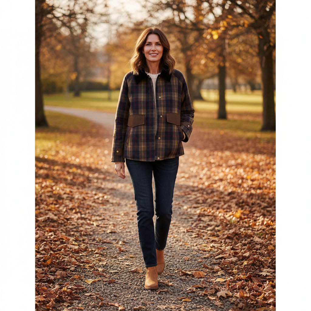Leighton | Plaid Button-Down Jacket With Faux Fur Collar For Women