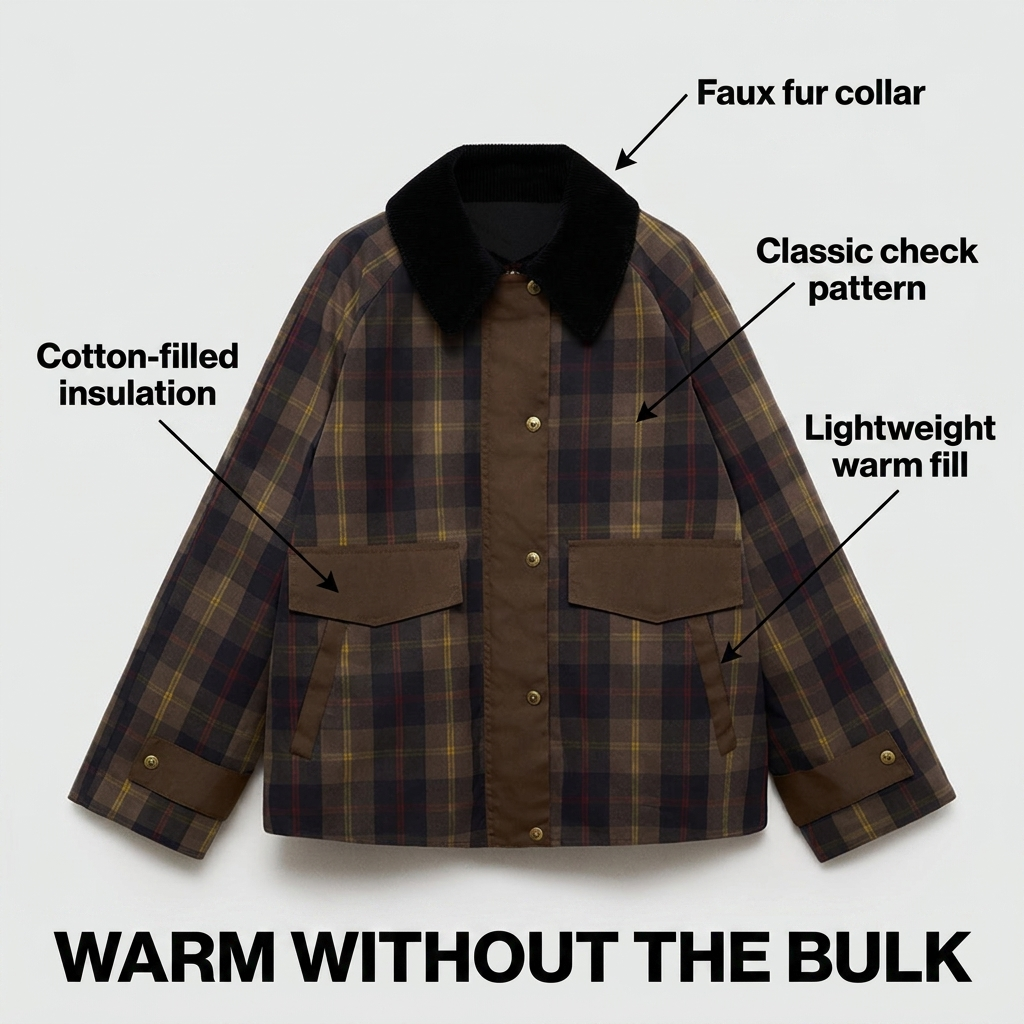 Leighton | Plaid Button-Down Jacket With Faux Fur Collar For Women