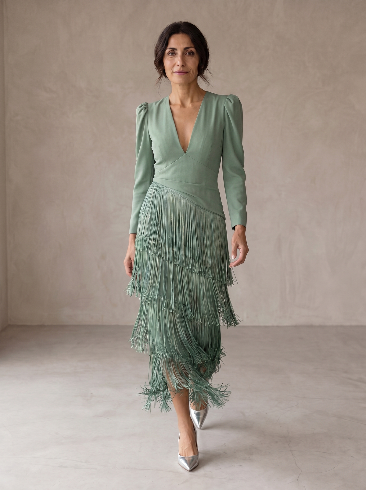 Chiara | Abito Midi Donna con Maniche a Frange