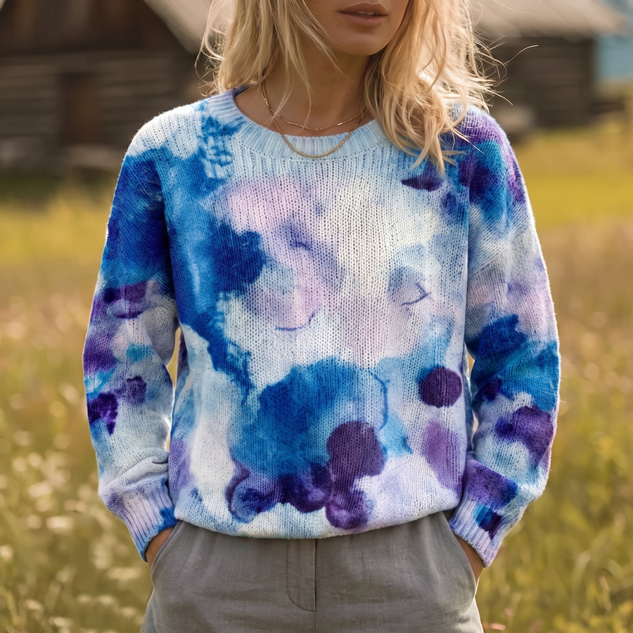 CERULYN | BLUE TIE-DYE FLORAL KNIT JUMPER