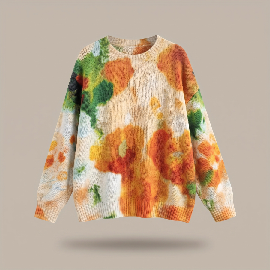 AMBERLEI | ORANGE TIE-DYE FLORAL ROUND-NECK JUMPER