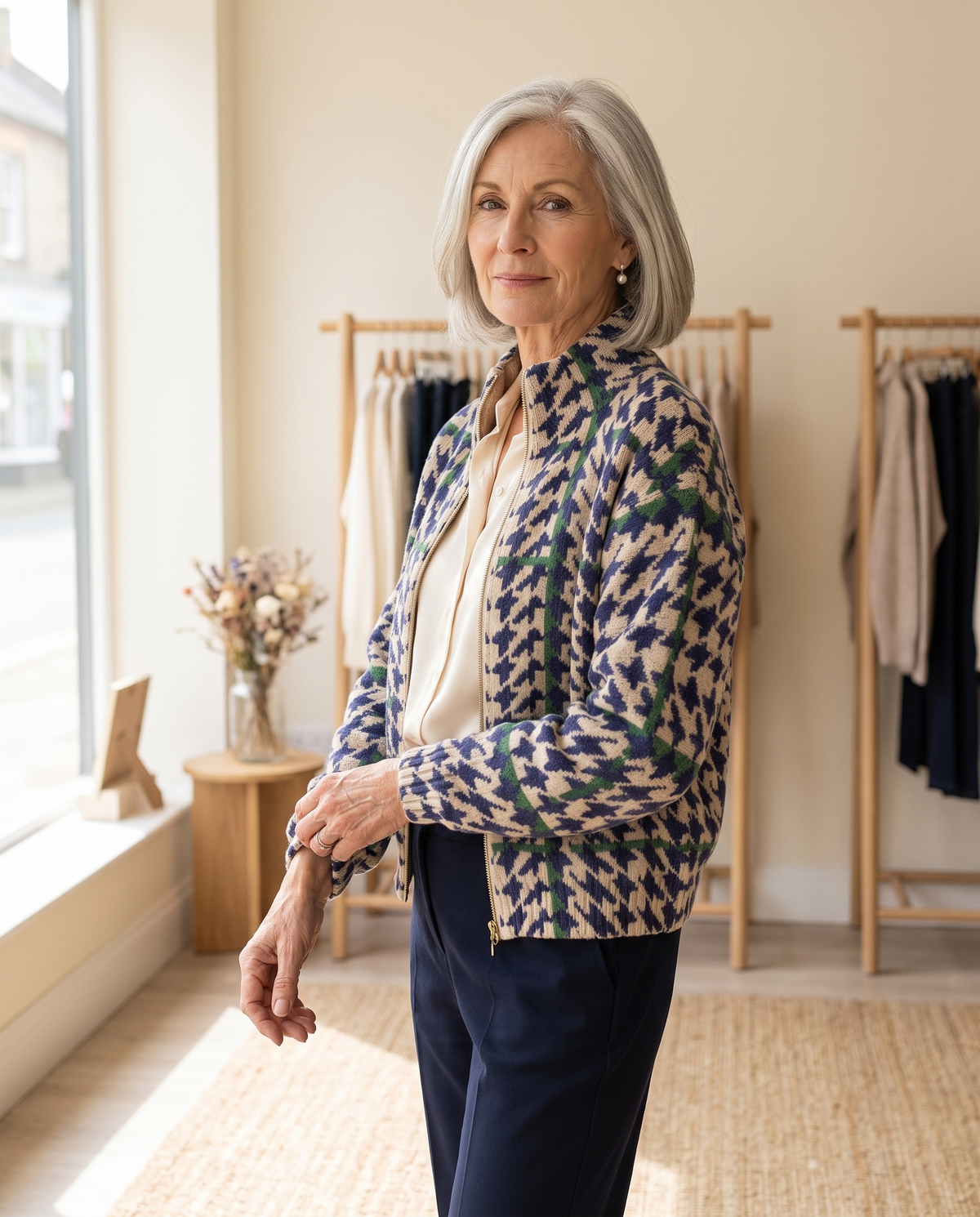 ELSPETH | HOUNDSTOOTH CHECK ZIP CARDIGAN
