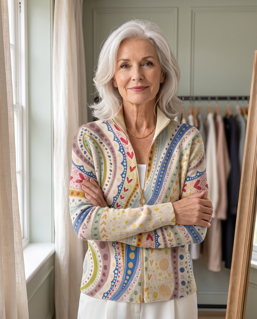 WILHELMINA | PAINTED PAISLEY ZIP CARDIGAN
