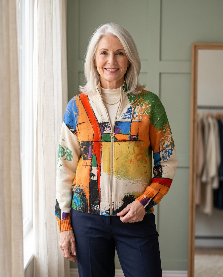 SERAPHINE | PAINTED CANVAS ZIP CARDIGAN