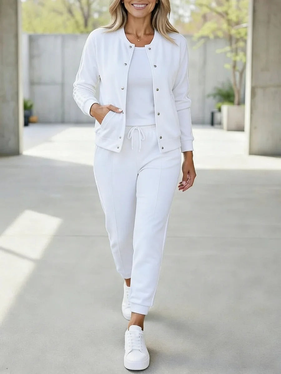 Aceda | Sporty Three-Piece Set with Button Jacket and Side Stripes