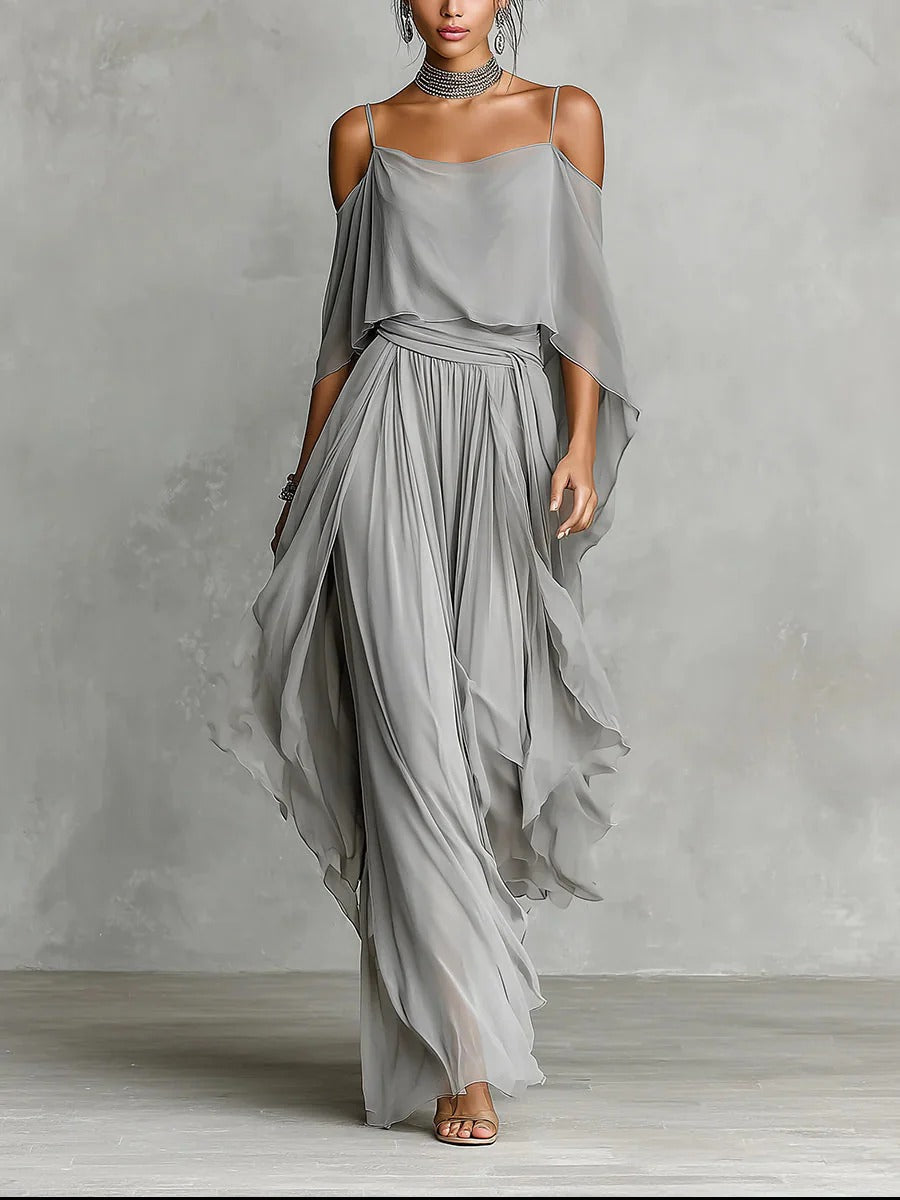 Renata | Chiffon Two-Piece in Soft Gray