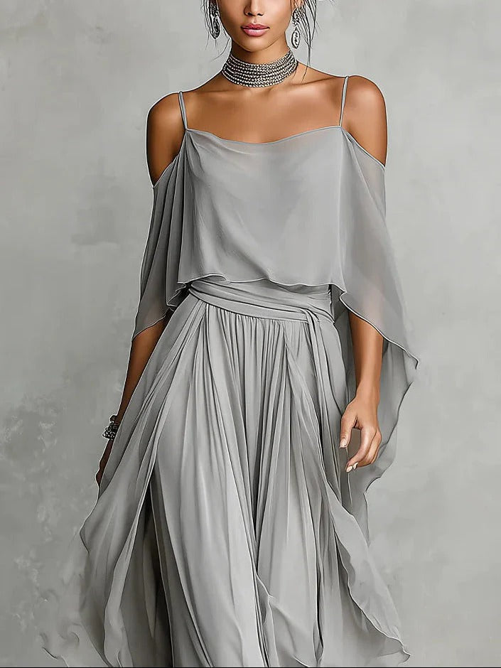 Renata | Chiffon Two-Piece in Soft Gray