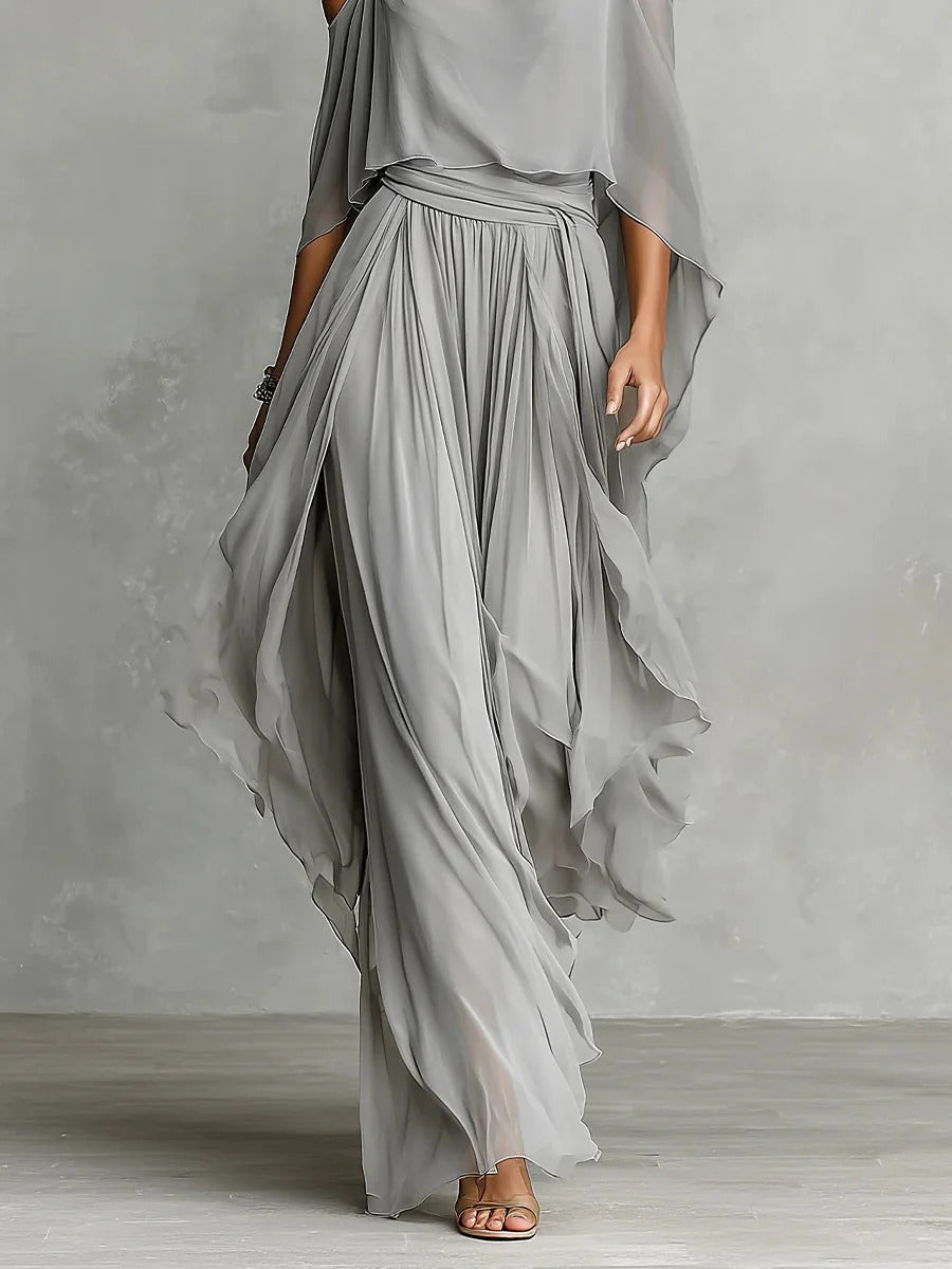 Renata | Chiffon Two-Piece in Soft Gray