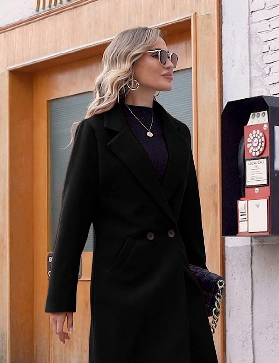 Women's Notch Lapel Longline Coat with Side Pockets