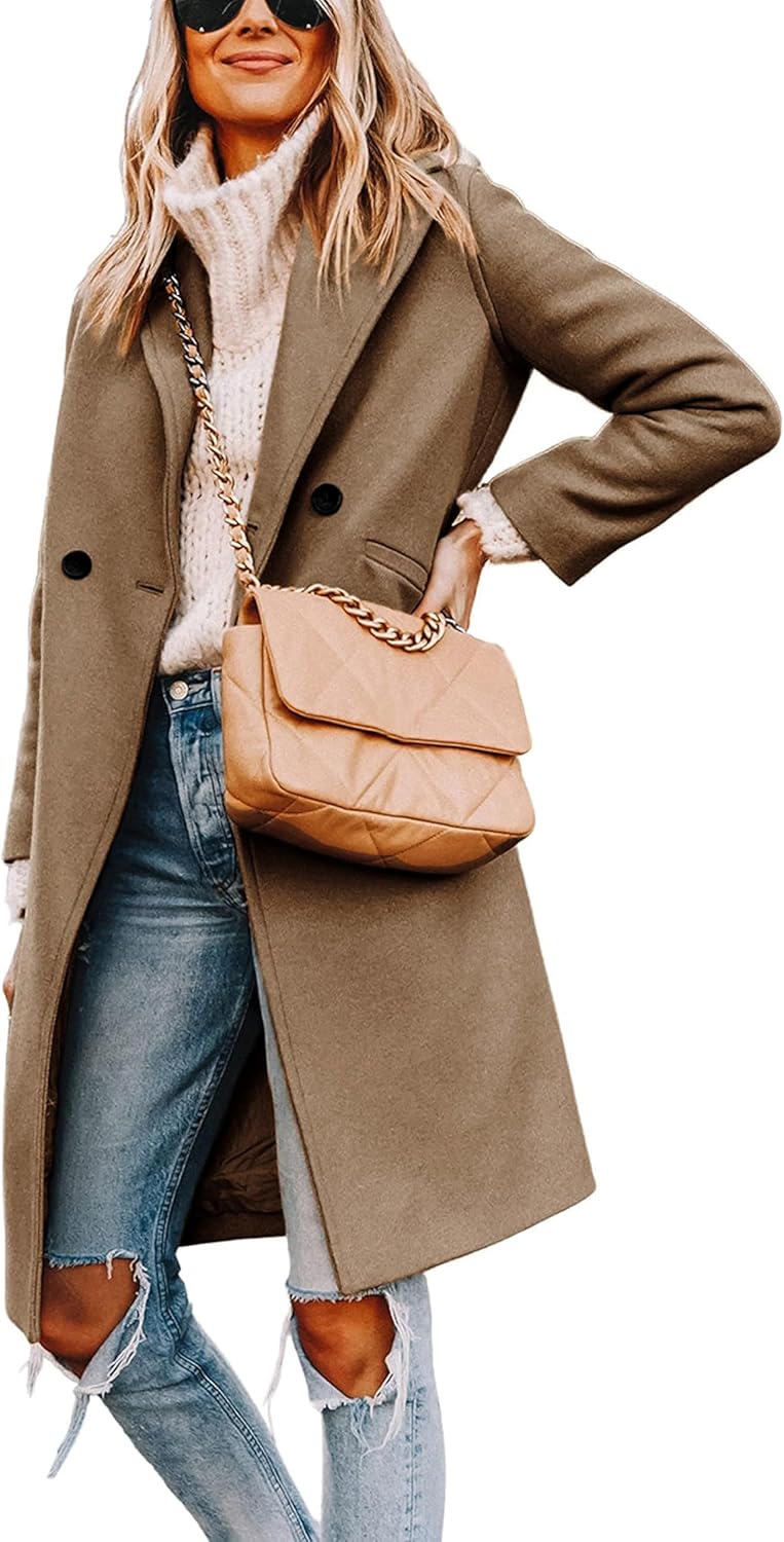Women's Notch Lapel Longline Coat with Side Pockets