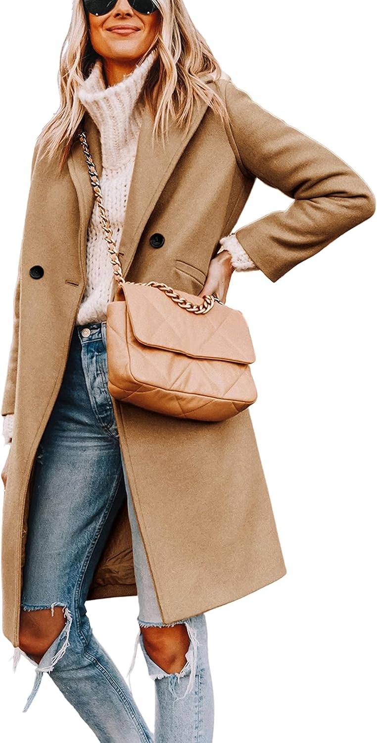 Women's Notch Lapel Longline Coat with Side Pockets