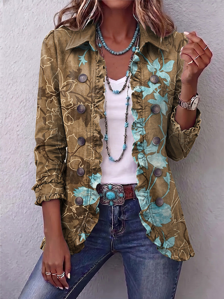 Annette | Boho Gradient Vintage Floral Ruffles Jacket