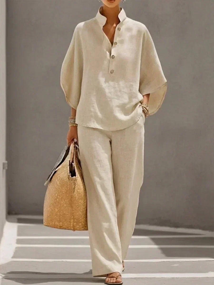 Maribel | Linen Set with Batwing Sleeves