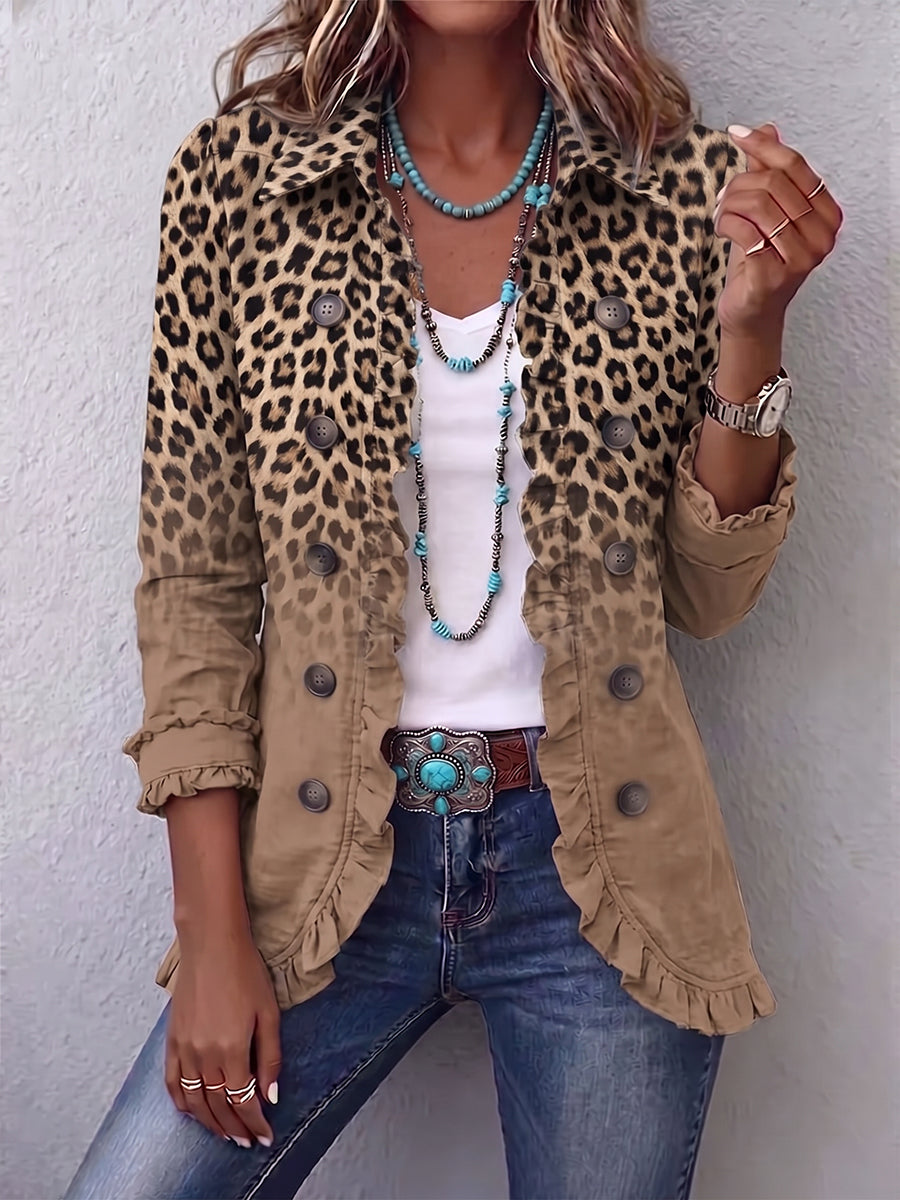 Corinne | Vintage Leopard Gradient Ruffles Jacket
