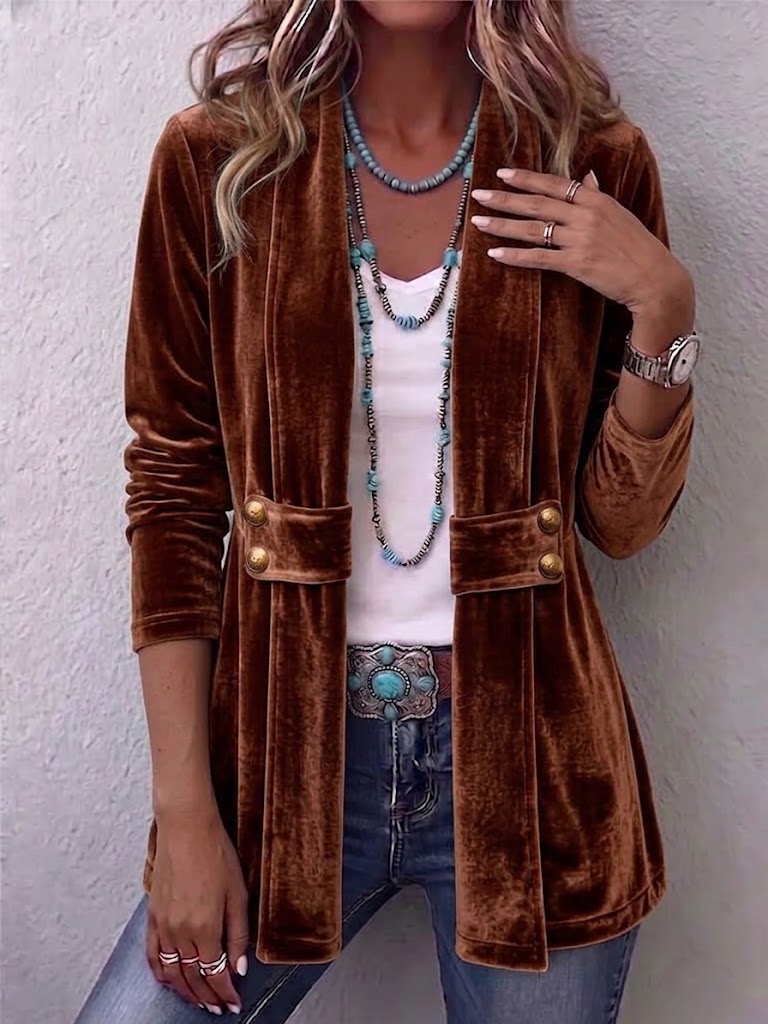 Renée | Vintage Reverse Button Detail Long Sleeve Open Coat