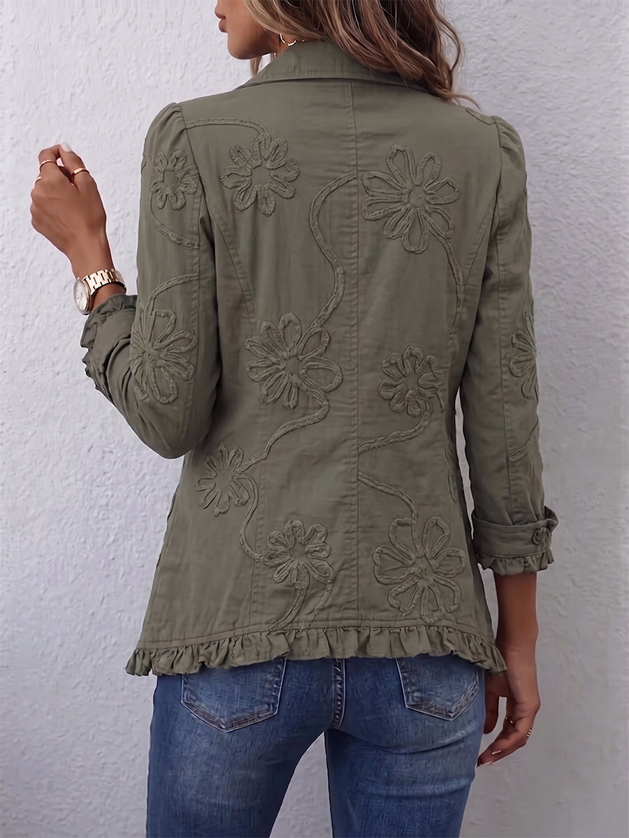 Lisette | Boho-Chic Flower Embroidered Utility Ruffles Jacket
