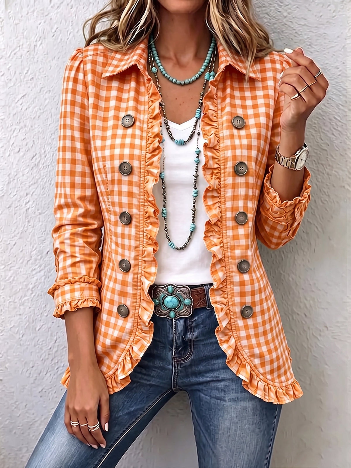Claudia | Gingham Pleated Button Jacket