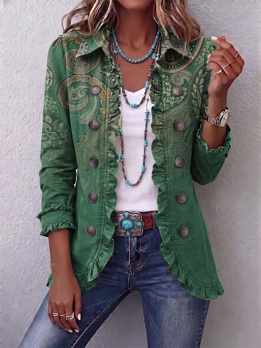 Colette | Bohemian Paisley Print Pleated Jacket