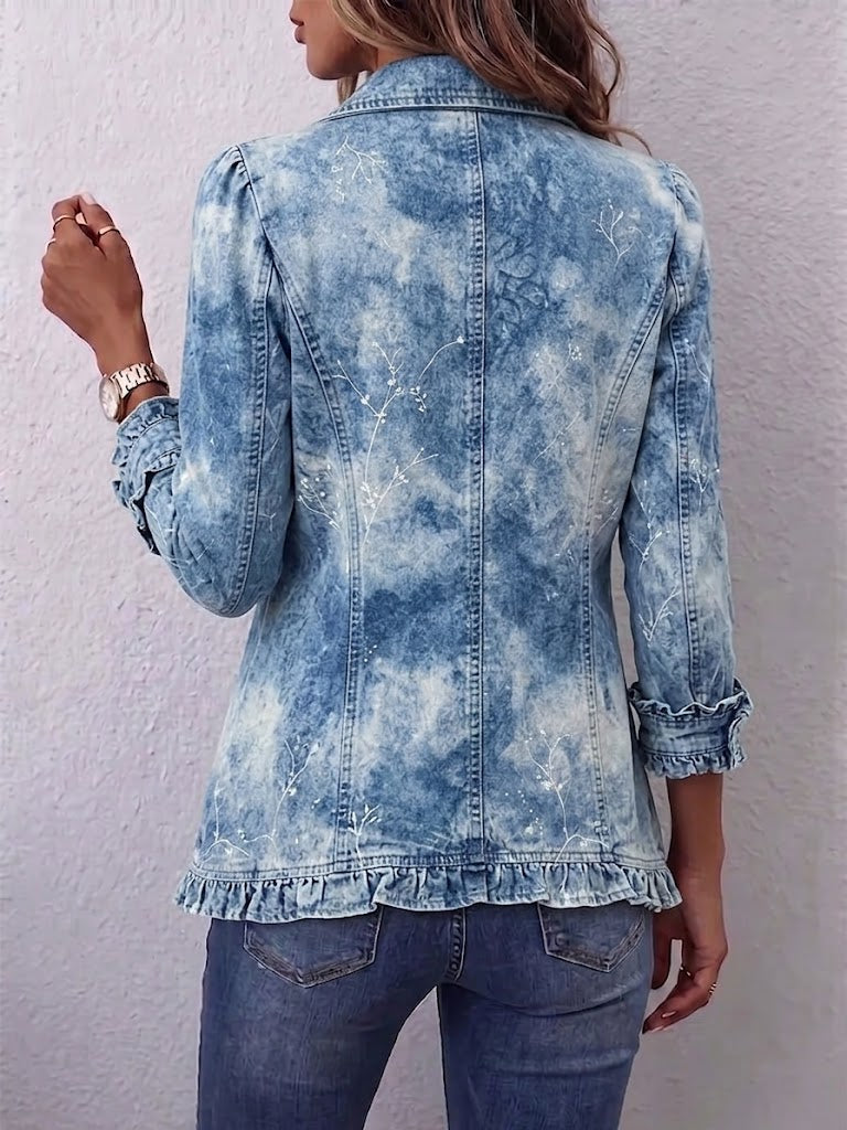 Michèle | Boho Gradient Vintage Botanical Print Ruffles Jacket