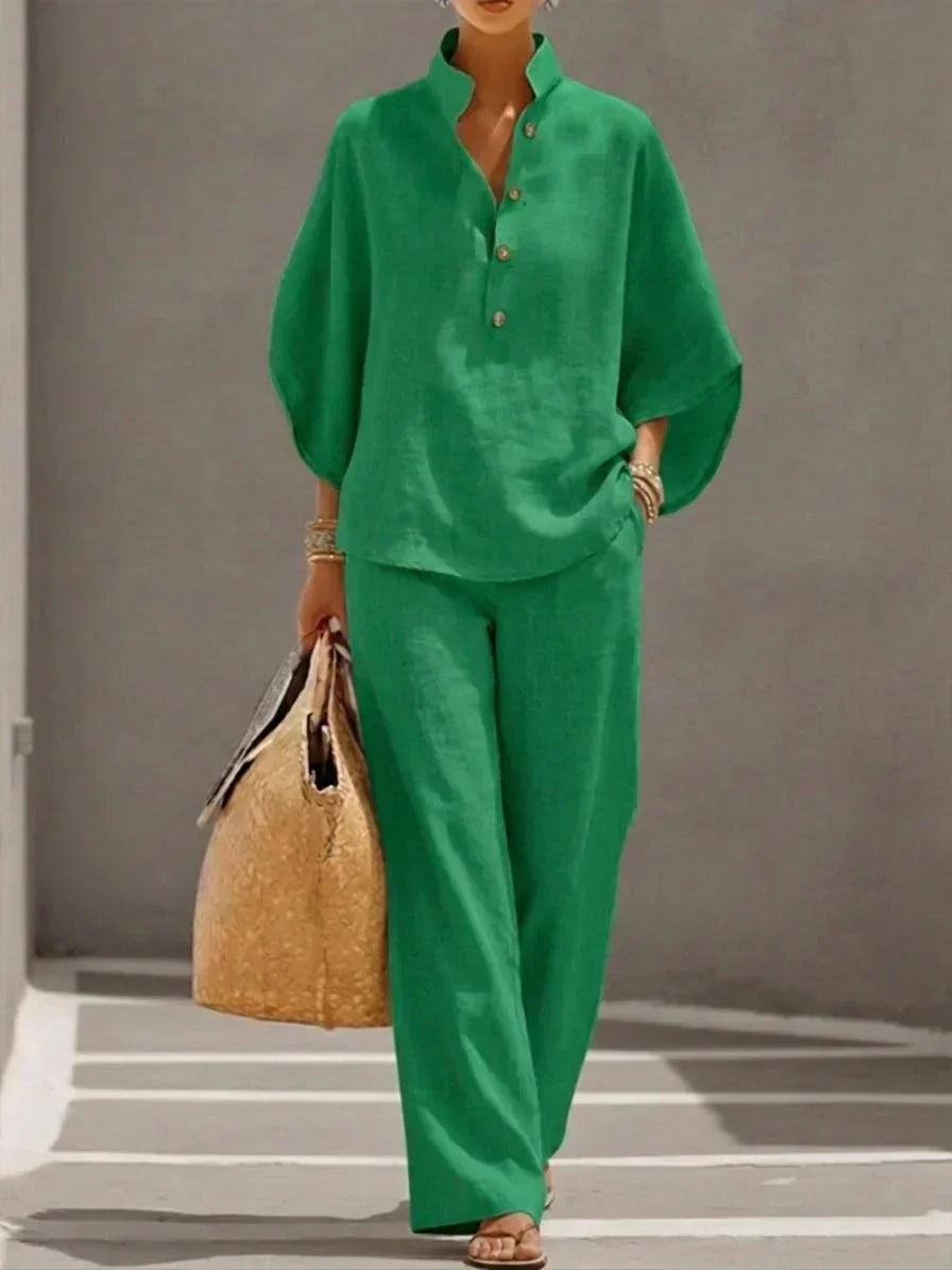 Maribel | Linen Set with Batwing Sleeves