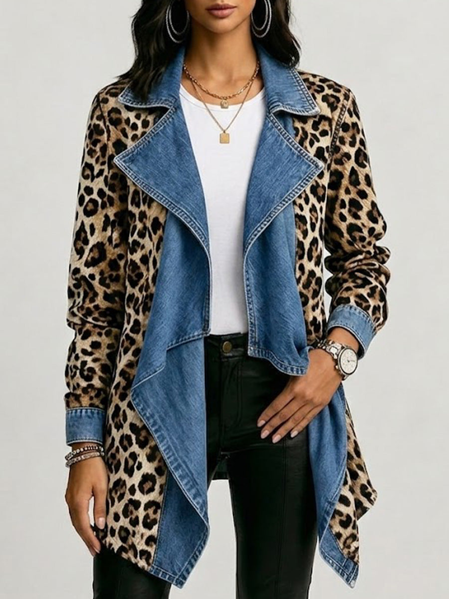 Cécile | Leopard Print & Washed Denim Panel Jacket